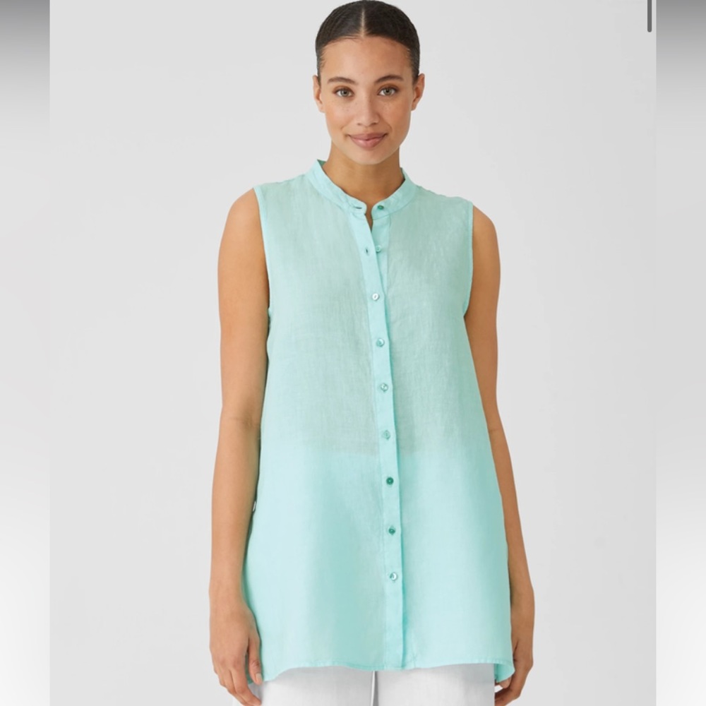 NWT Eileen Fisher Garment-Dyed Organic Handkerchief Linen Sleeveless Shirt